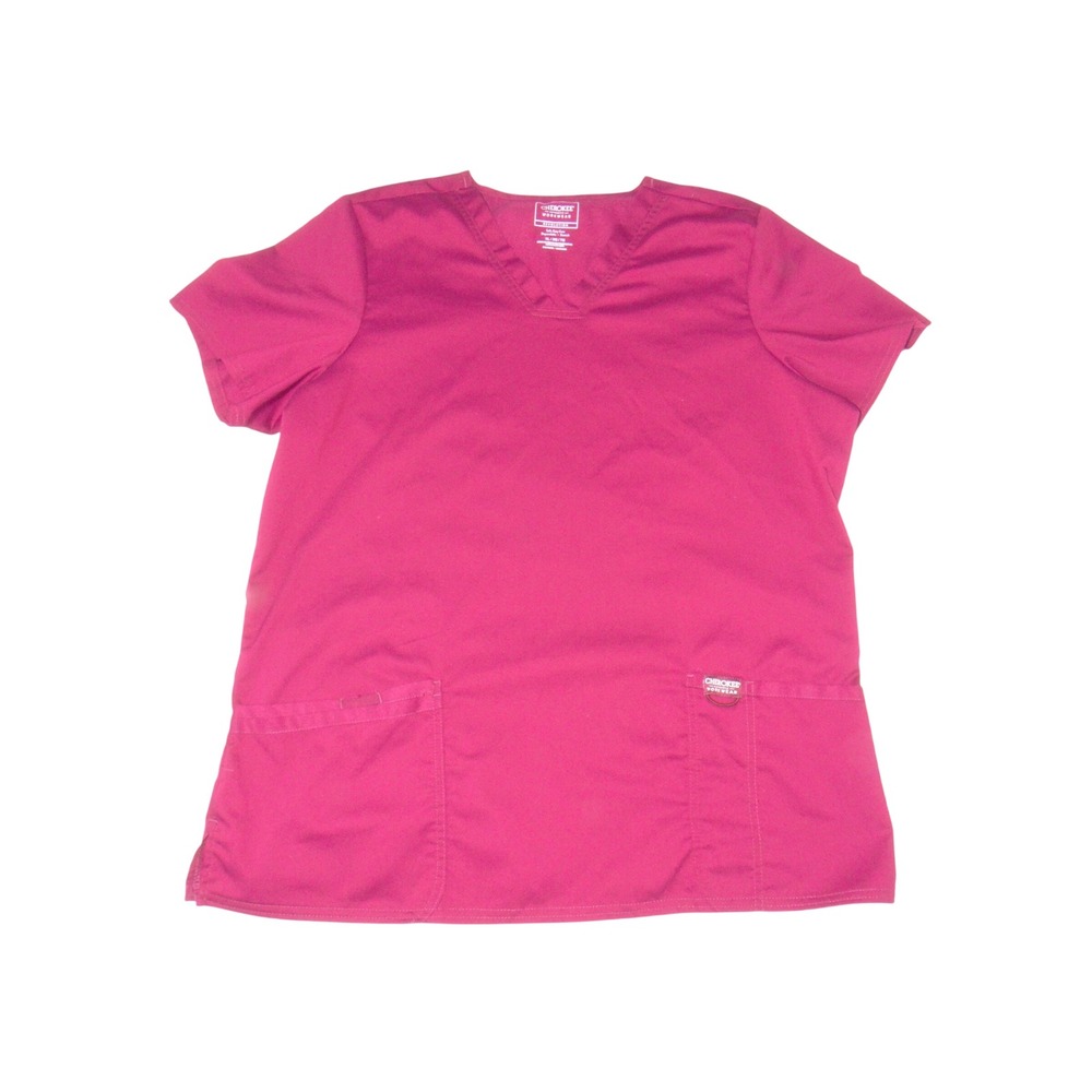 Cherokee Workwear Revolution Scrub Top XL Wine Burgundy V-Neck‎ Stretch 3401